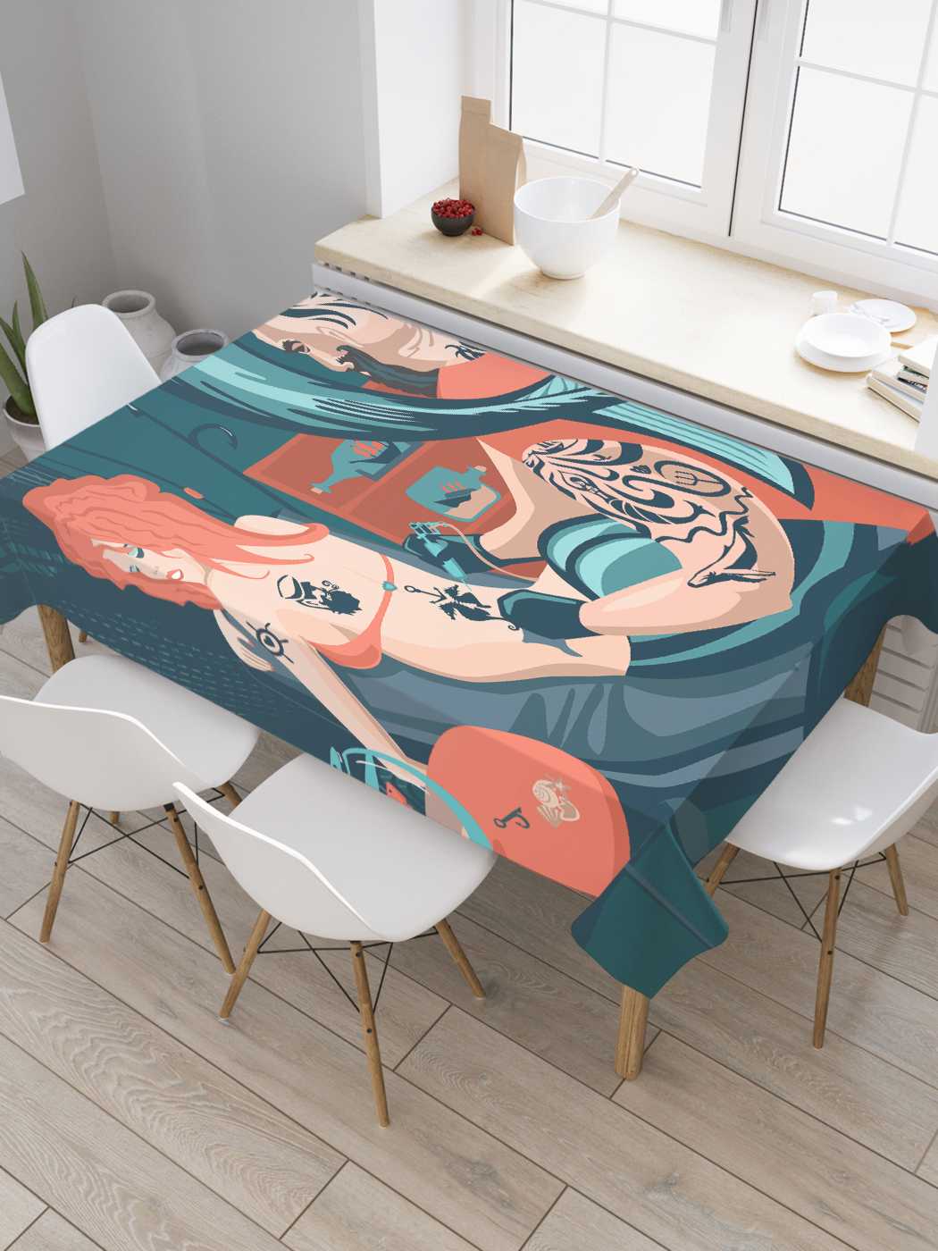 

Скатерть прямоугольная JoyArty "Мастер тату" из оксфорда, 120x145 см, Голубой, Мастер тату