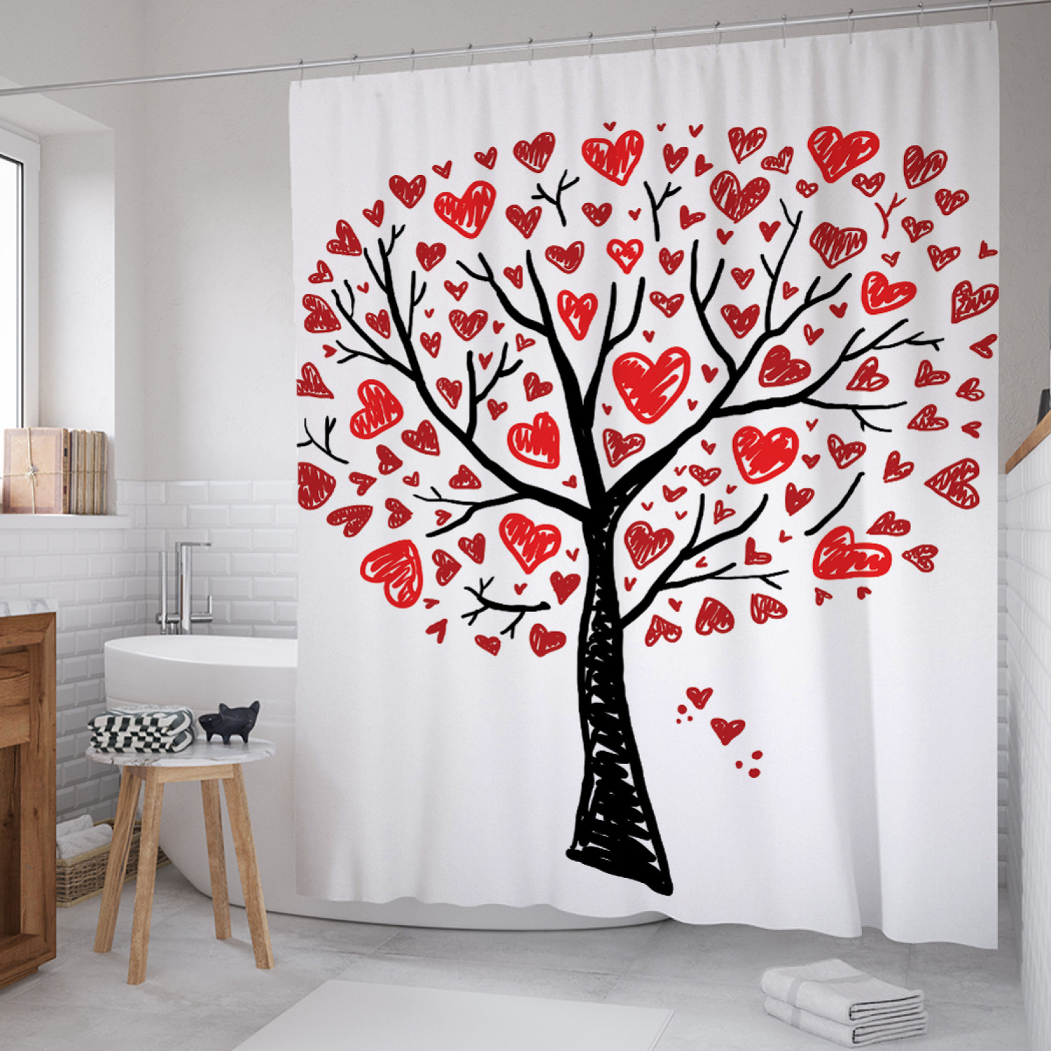 

Штора (занавеска) для ванной JoyArty "Осенний серцепад" из сатена, 180х200 см с крючками, Белый, Осенний серцепад