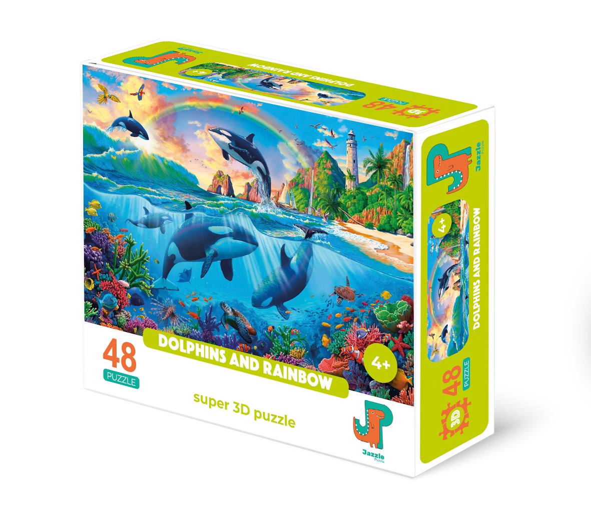 

Пазл 3D Jazzle Puzzle Дельфины и радуга 48 деталей, Дельфины и радуга