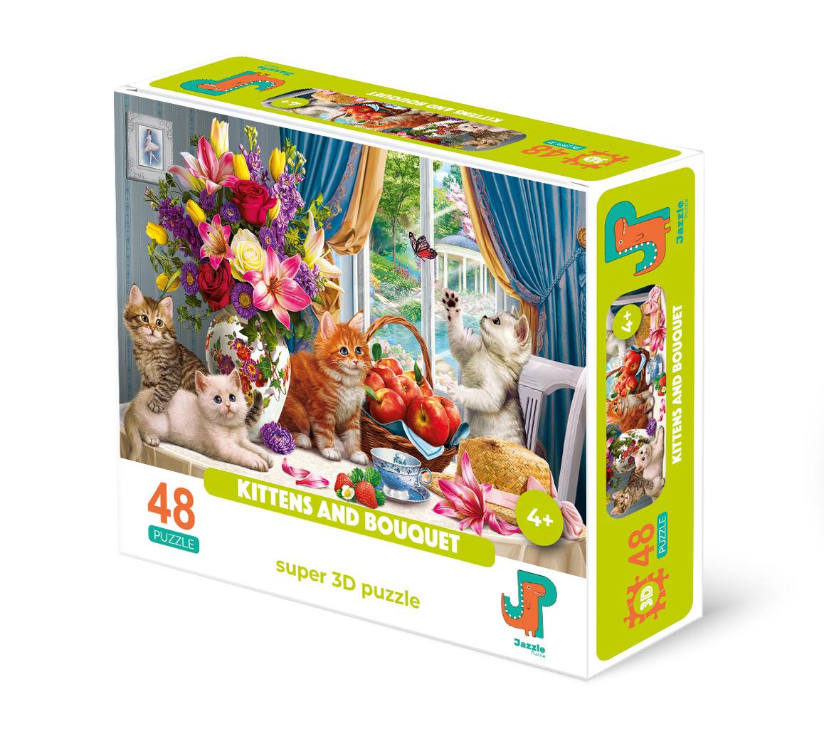 

Пазл 3D Jazzle Puzzle Котята и букет 48 деталей, Котята и букет