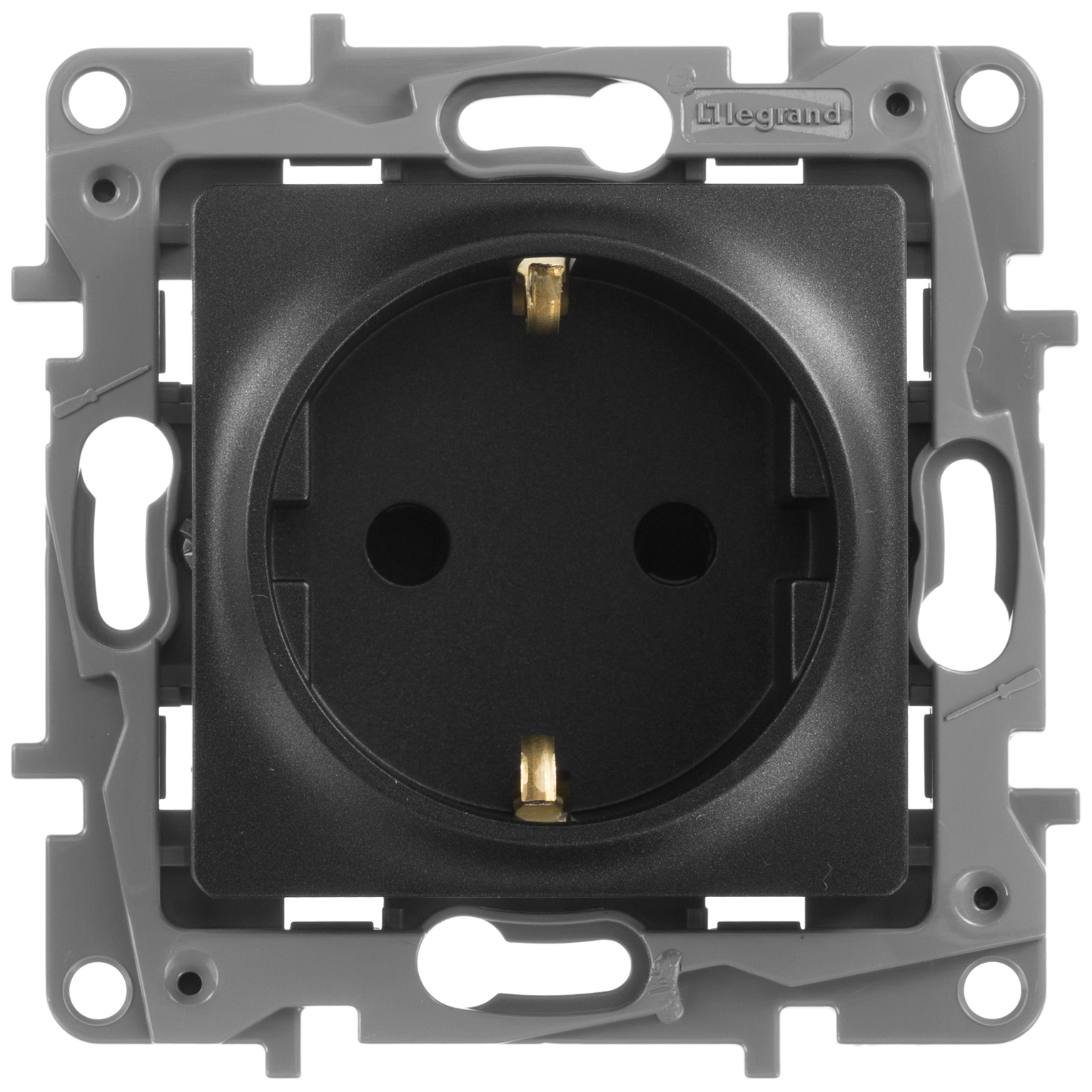 

Legrand Механизм розетки 1-м СП Etika 2К+З защ. шторки антрацит Leg 672622 437654, Черный