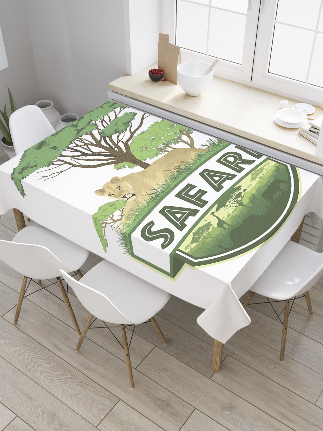 

Скатерть прямоугольная JoyArty "Знак парка сафари" из оксфорда, 180x145 см, Зеленый, Знак парка сафари