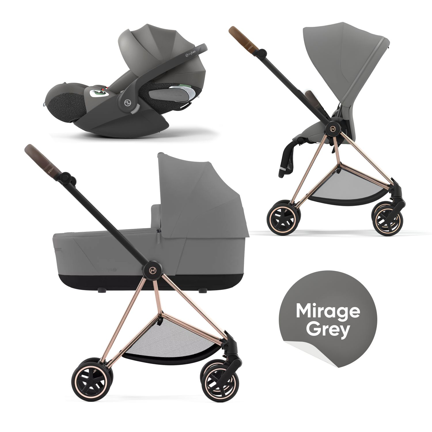 Коляска 3 в 1 Cybex Mios III шасси Rose Gold, Mirage Grey