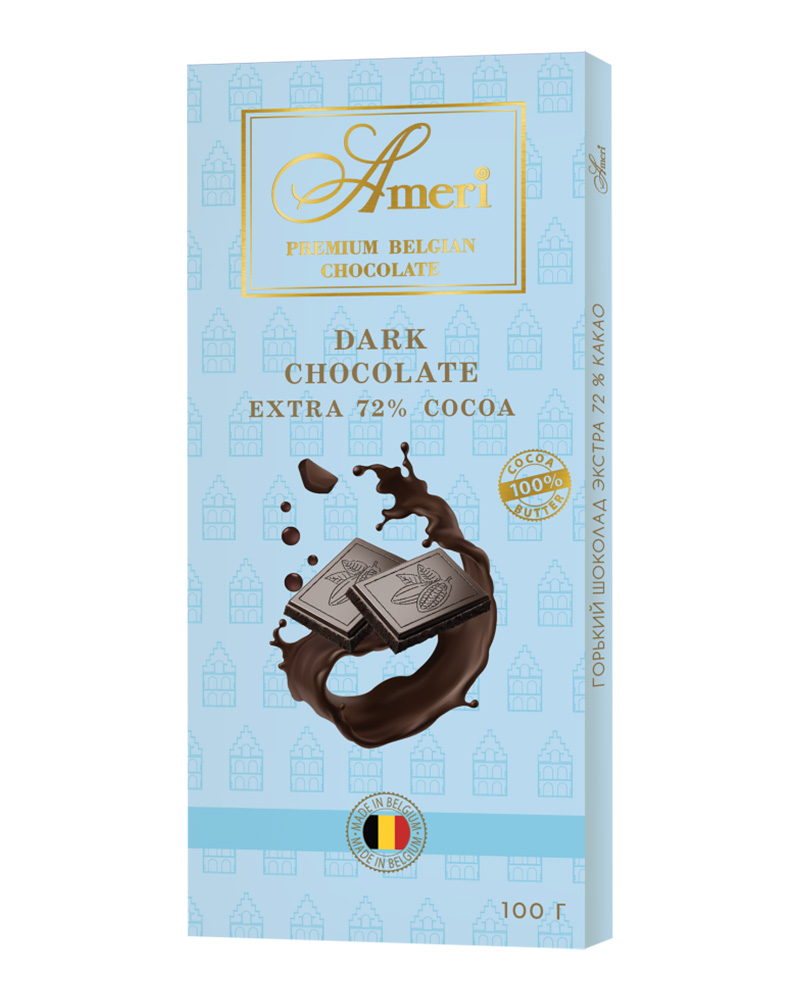 Шоколадная плитка Ameri Экстра Горький шоколад 72%, 100 г х 4 шт
