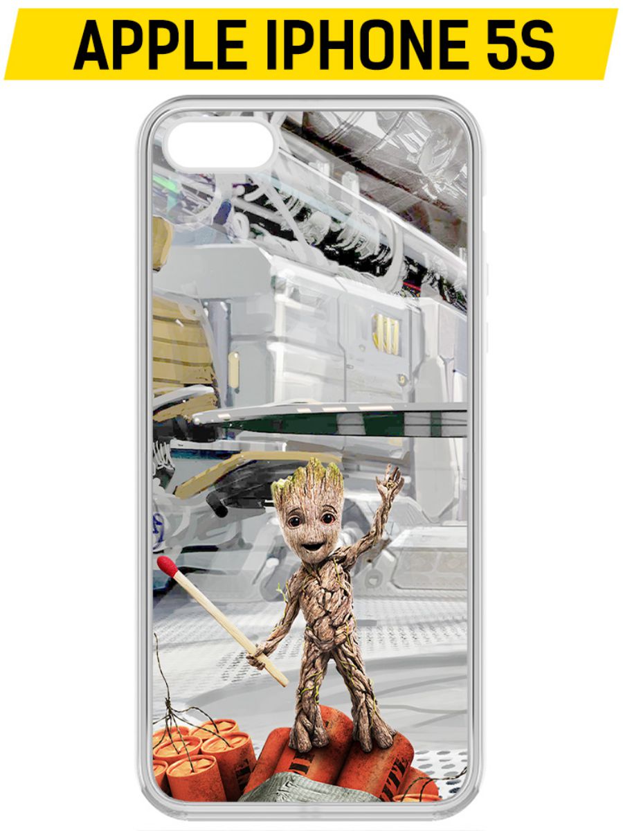 

Чехол-накладка Krutoff Clear Case Стражи Галактики. Малыш Грут для iPhone 5S, Прозрачный