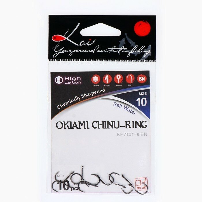 

Крючки KOI OKIAMI CHINU-RING, цвет BN, № 10/0.8, 10 шт., Черный