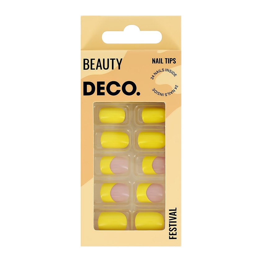 Набор накладных ногтей с клеевыми стикерами Deco. BEAUTY festival yellow fun контейнер пищевой набор полипропилен 1 05 л 3 шт светло бежевый прямоугольный asti 221100925 01