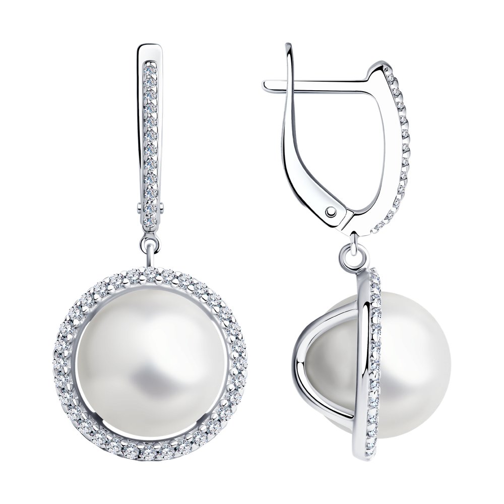 

Серьги подвески из серебра SOKOLOV 94023734, фианит/жемчуг искусственный, 94023734