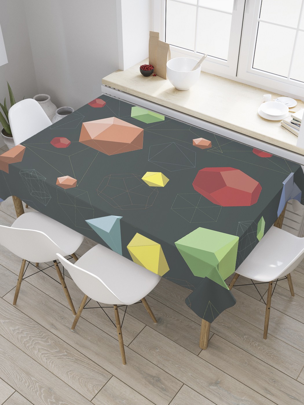 

Скатерть прямоугольная JoyArty "Фигурки многогранников" из оксфорда, 180x145 см, Черный, Фигурки многогранников