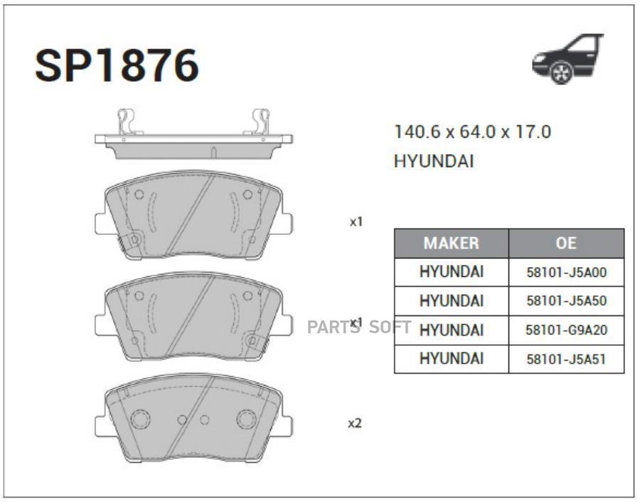 

Тормозные колодки Sangsin brake дисковые SP1876, SP1876