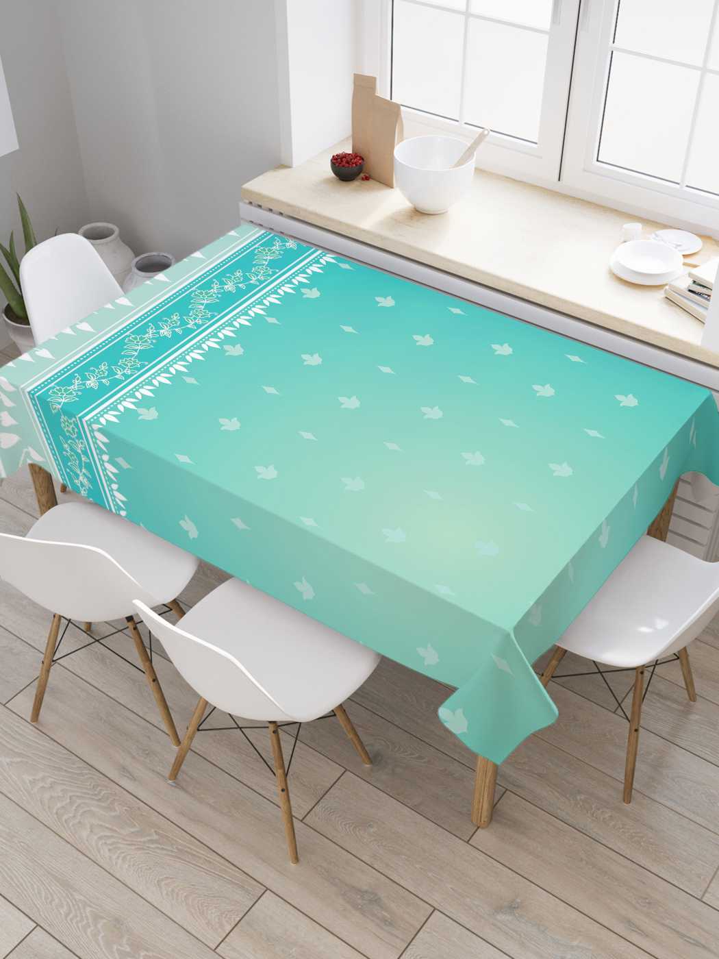 

Скатерть прямоугольная JoyArty "Летящие листья" из оксфорда, 120x145 см, Голубой, Летящие листья
