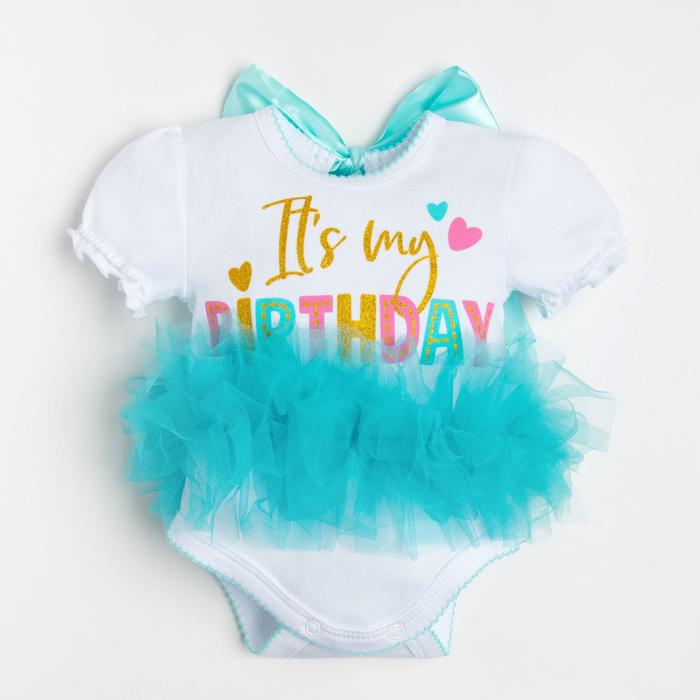 

Боди с юбкой Крошка Я Birthday рост 74-80 см, Белый;бирюзовый, Birthday