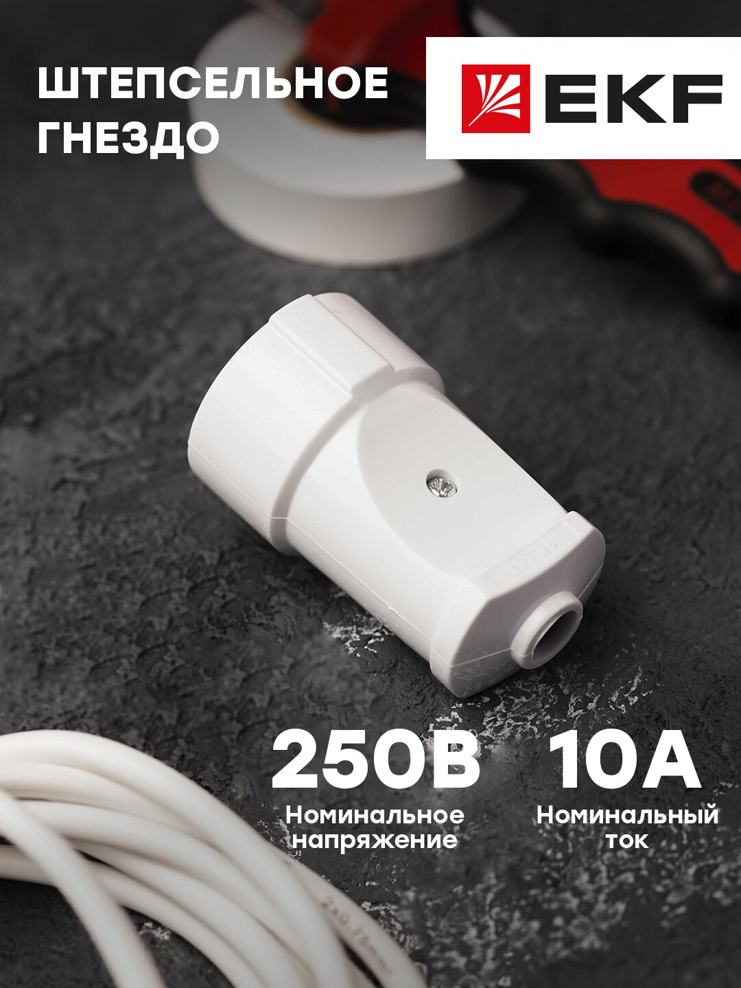 Гнездо штепсельное EKF PROxima б/з бел. 10А 250В ASG10-10