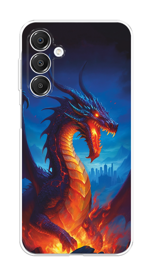 

Чехол на Samsung Galaxy A16 "Дракон над лавой", Оранжевый;коричневый;синий, 2110250-1