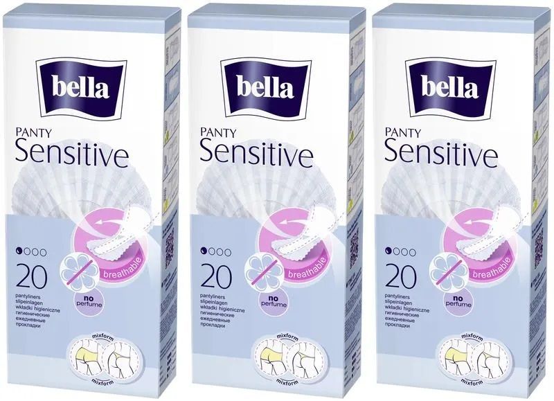 Прокладки Bella ежедневные Panty Sensitive 20штук 3 упаковки прокладки ежедневные bella for teens sensitive ультратонкие 6 упаковок по 20 шт