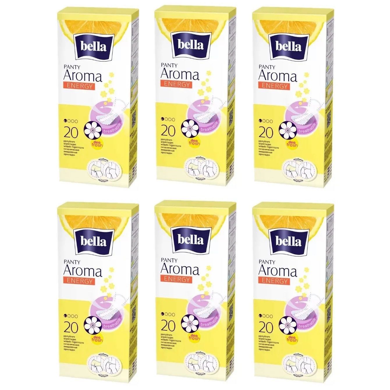 

Прокладки Bella ежедневные Panty Aroma Energy 20штук 6 упаковок, Белый