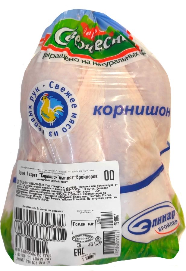 

Тушка цыпленка-бройлера Первая Свежесть Корнишон охлажденная +-500 г