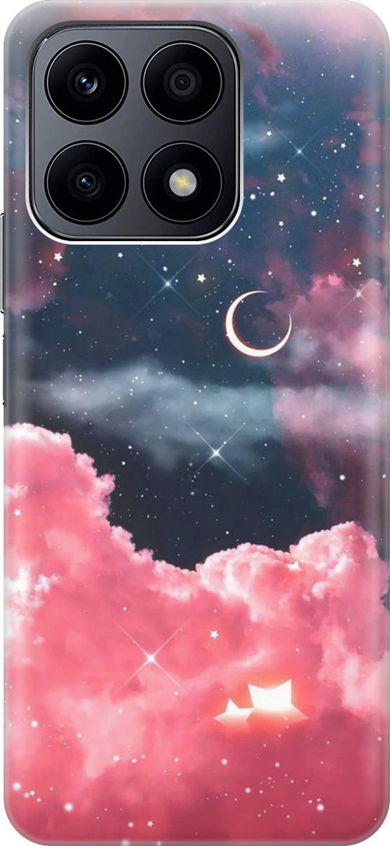 

Силиконовый чехол на Honor X8a с принтом "Месяц и розовые облака", Розовый;синий, 158884