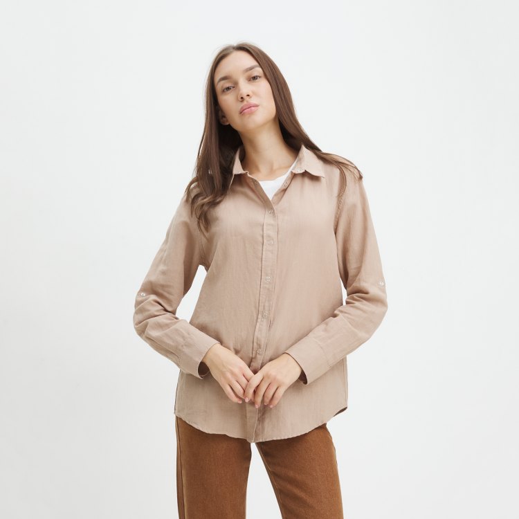 

Рубашка женская Maison David BLN923-1 бежевая M, Бежевый, BLN923-1