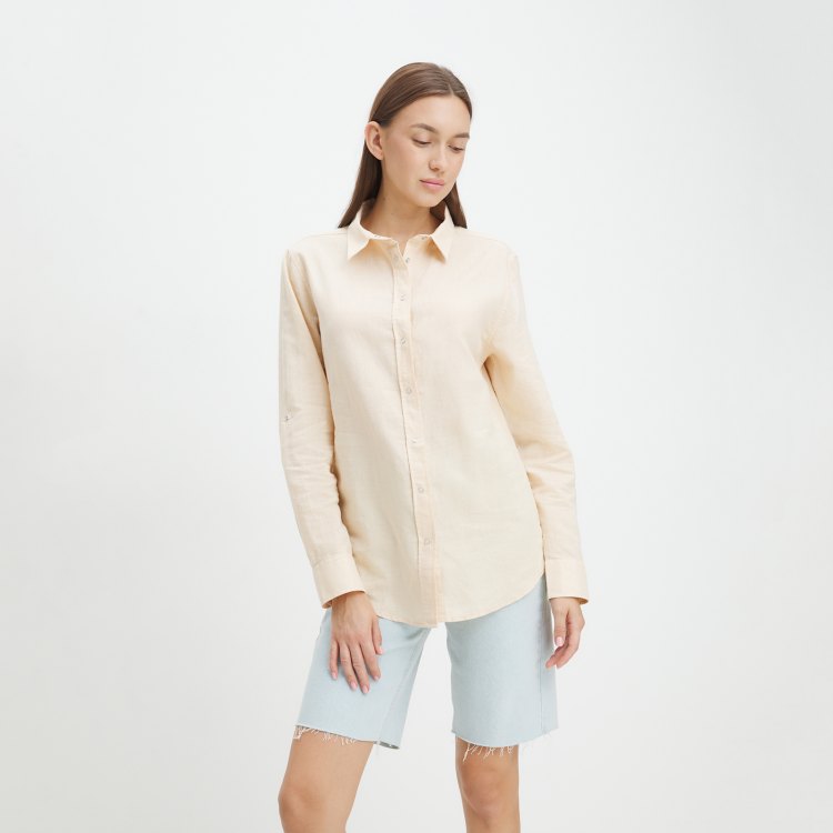 

Рубашка женская Maison David BLN923-1 бежевая S, Бежевый, BLN923-1