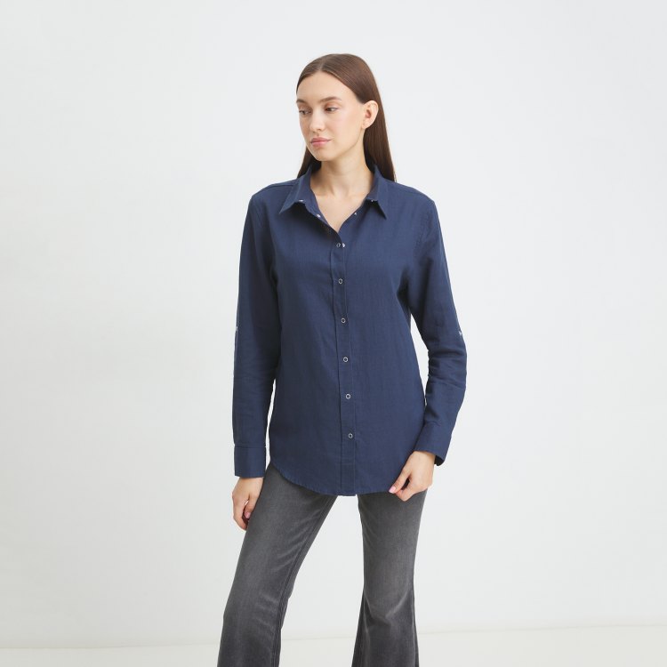 

Рубашка женская Maison David BLN923-1 синяя XS, Синий, BLN923-1