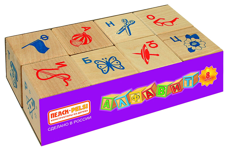 Развивающая игрушка ПЕЛСИ Кубики Алфавит и рисунок 8 шт развивающая игрушка chicco кубики монтессори