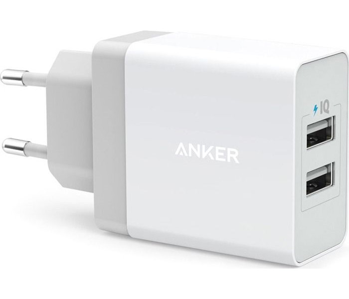 фото Сетевое зарядное устройство anker 24w 2-port usb charger, 2xusb, 2,4 a, (b2021l21) white