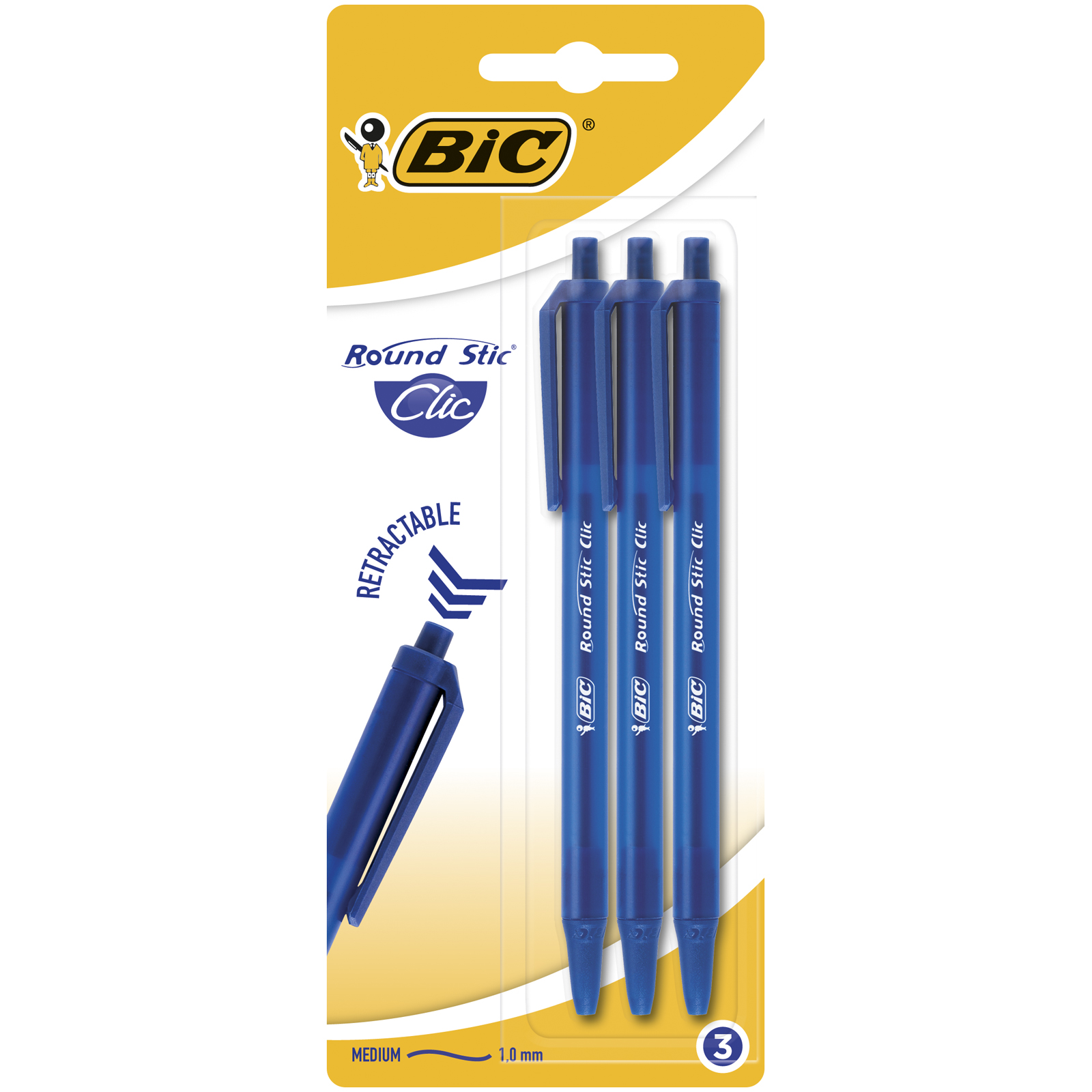 Набор ручек шариковых BIC Раунд Стик Клик 926374, синие, 0,5 мм, 3 шт.