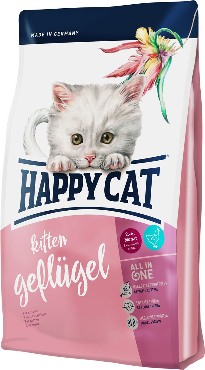 фото Сухой корм для котят happy cat kitten, домашняя птица, 0,3кг