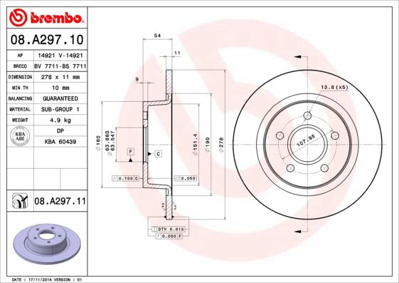 

Тормозной диск brembo 08.A297.10