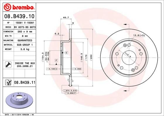 фото Тормозной диск brembo 08.b439.11