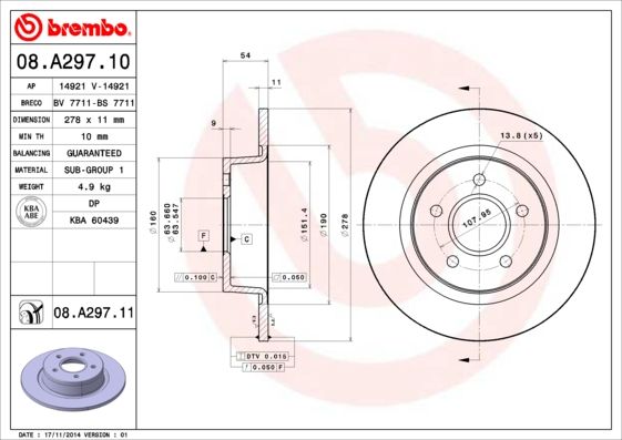 фото Тормозной диск brembo 08.a297.11