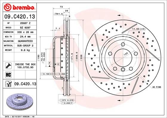 фото Тормозной диск brembo 09.c420.13