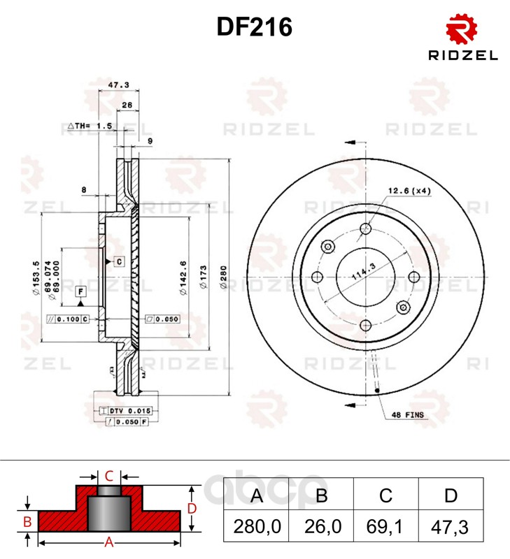 фото Тормозной диск ridzel df216 передний