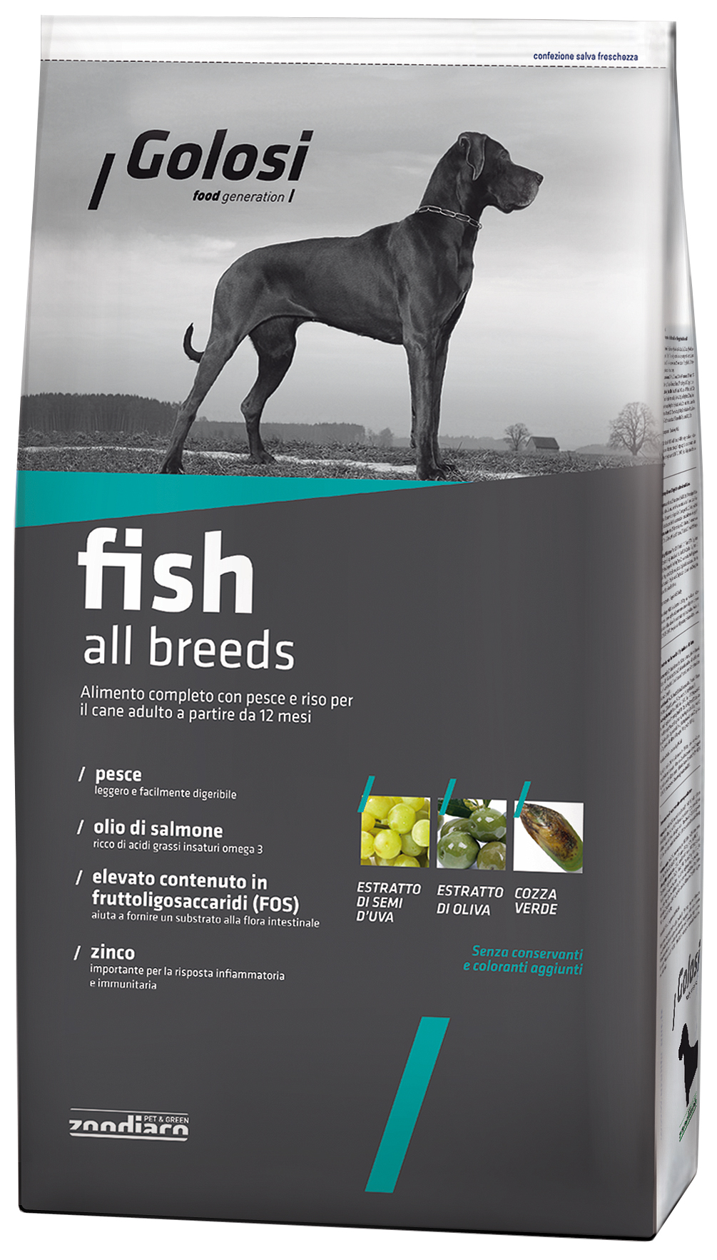 Сухой корм для собак Golosi Fish All Breeds Adult, рыба, рис, 12кг