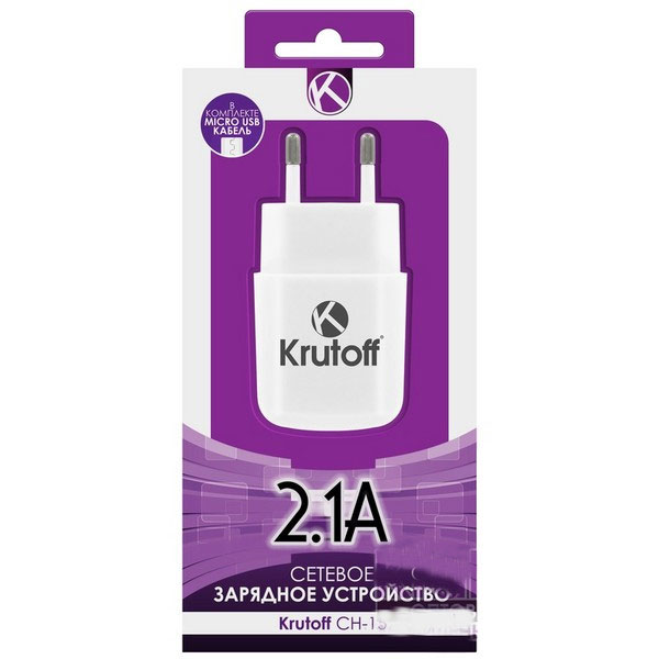 Сетевое зарядное устройство Krutoff CH-02, 1 USB, 2,1 A, white