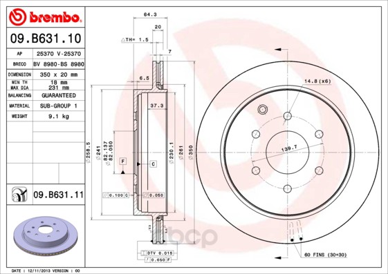 фото Тормозной диск brembo задний для 09b63111