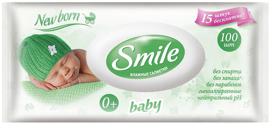 фото Салфетки влажные для детей smile baby new born 0+ 100 шт. nobrand