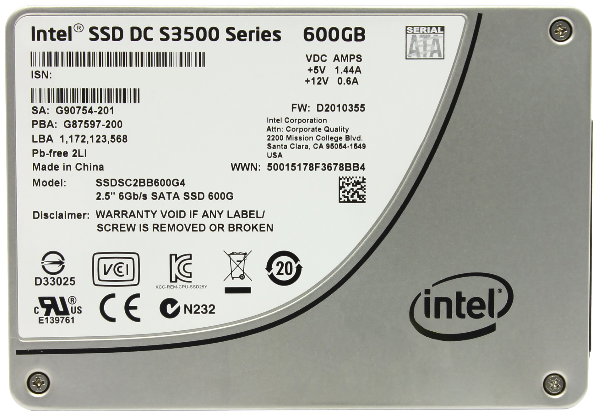 

SSD диск Intel S3500 600ГБ (SSDSC2BB600G401), S3500