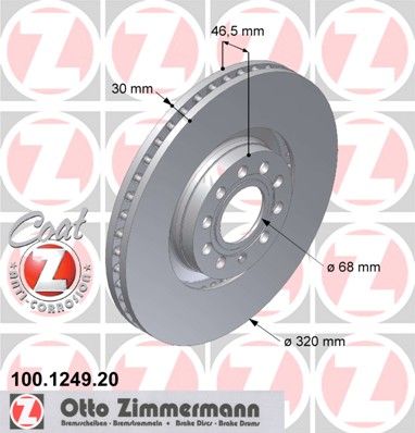 фото Тормозной диск zimmermann 100.1249.20