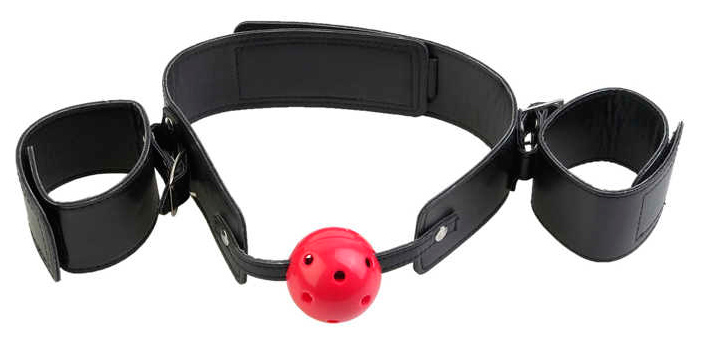 фото Кляп-шар pipedream breathable ball gag restraint с наручниками красный