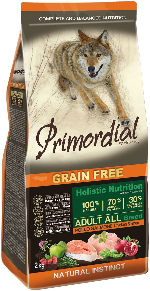 фото Сухой корм для собак primordial grain free adult all, курица, лосось, 2кг