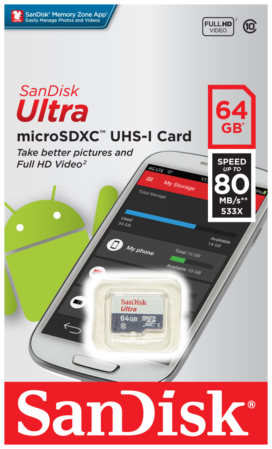 Карта памяти SanDisk Micro SDXC SDSQUNS-064G-GN3MN 64GB