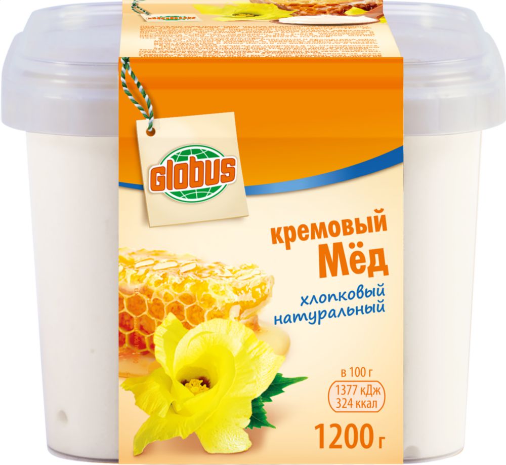 

Мед кремовый Глобус хлопковый натуральный 1.2 кг, натуральный