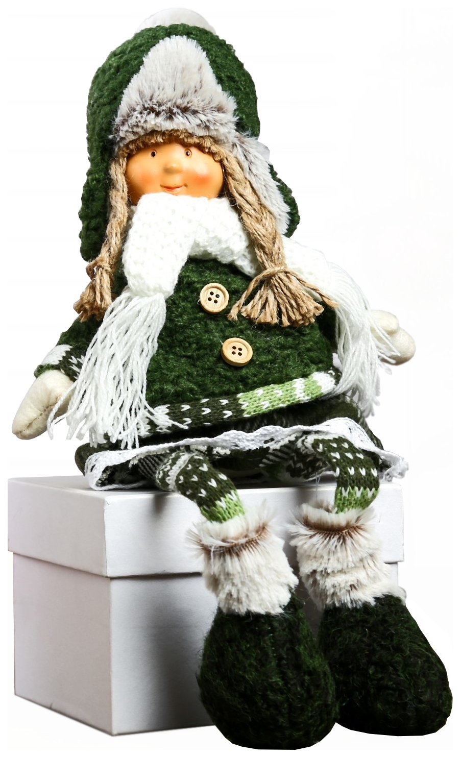 фото Кукла декоративная sima-land девочка с косичками в зеленом пальто и зеленой шапочке