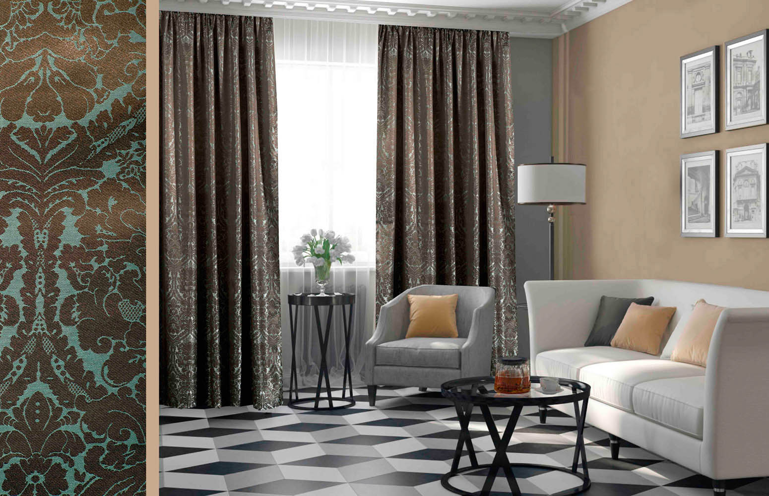 

Штора классическая Primavelle 61472227-05 220x270 см бирюзово-коричневая, Betta