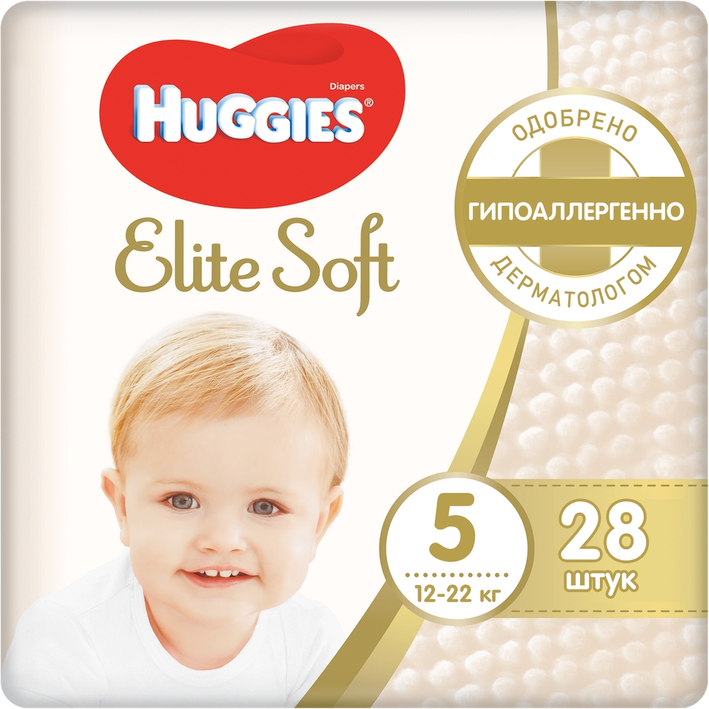Подгузники huggies elite soft размер 5, 12-22 кг, 28 шт.