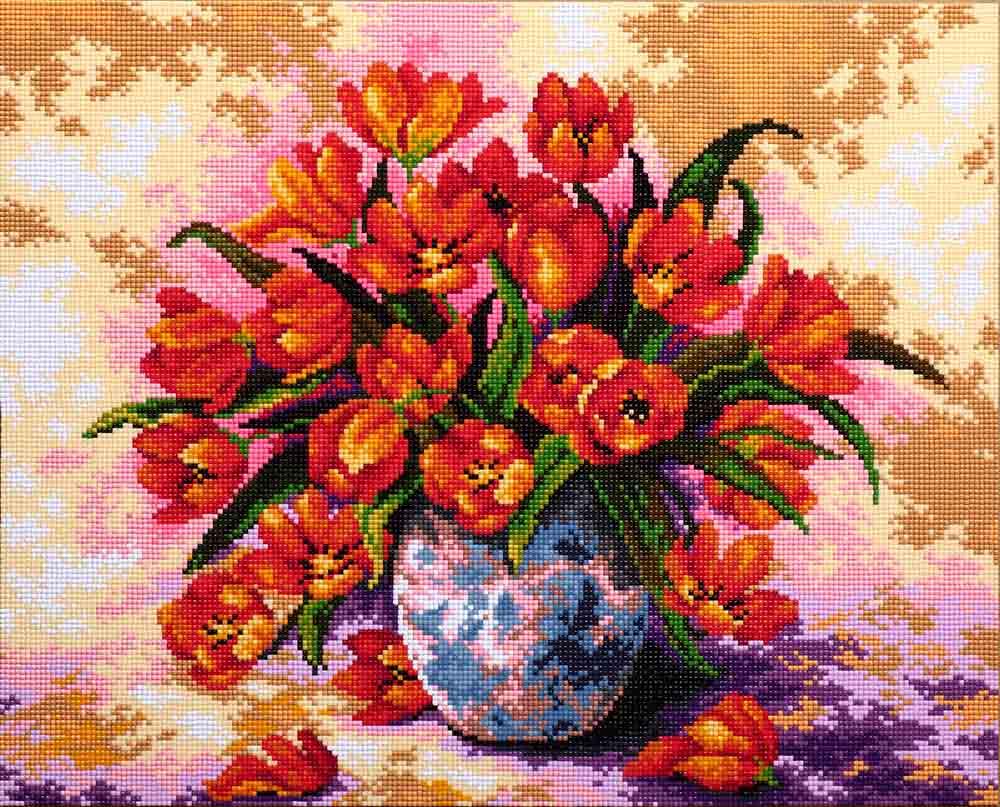 

Алмазная вышивка Алмазная Живопись Тюльпаны в вазе, 40x50 см, Тюльпаны в вазе