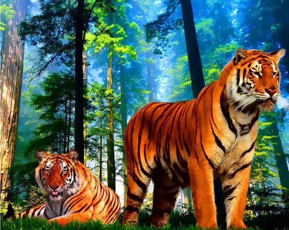 

Алмазная вышивка Алмазное Хобби Тигры в лесу, 55x70 см, Тигры в лесу