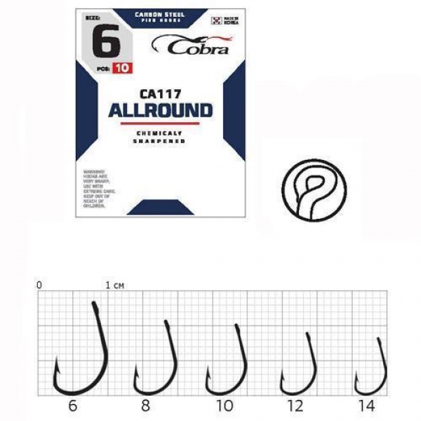 Рыболовные крючки Cobra Allround CA117 №8, 10 шт.